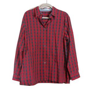 Foxcroft Christmas Plaid Button Down Shirt Women’s 16 Multi Easy Care Western